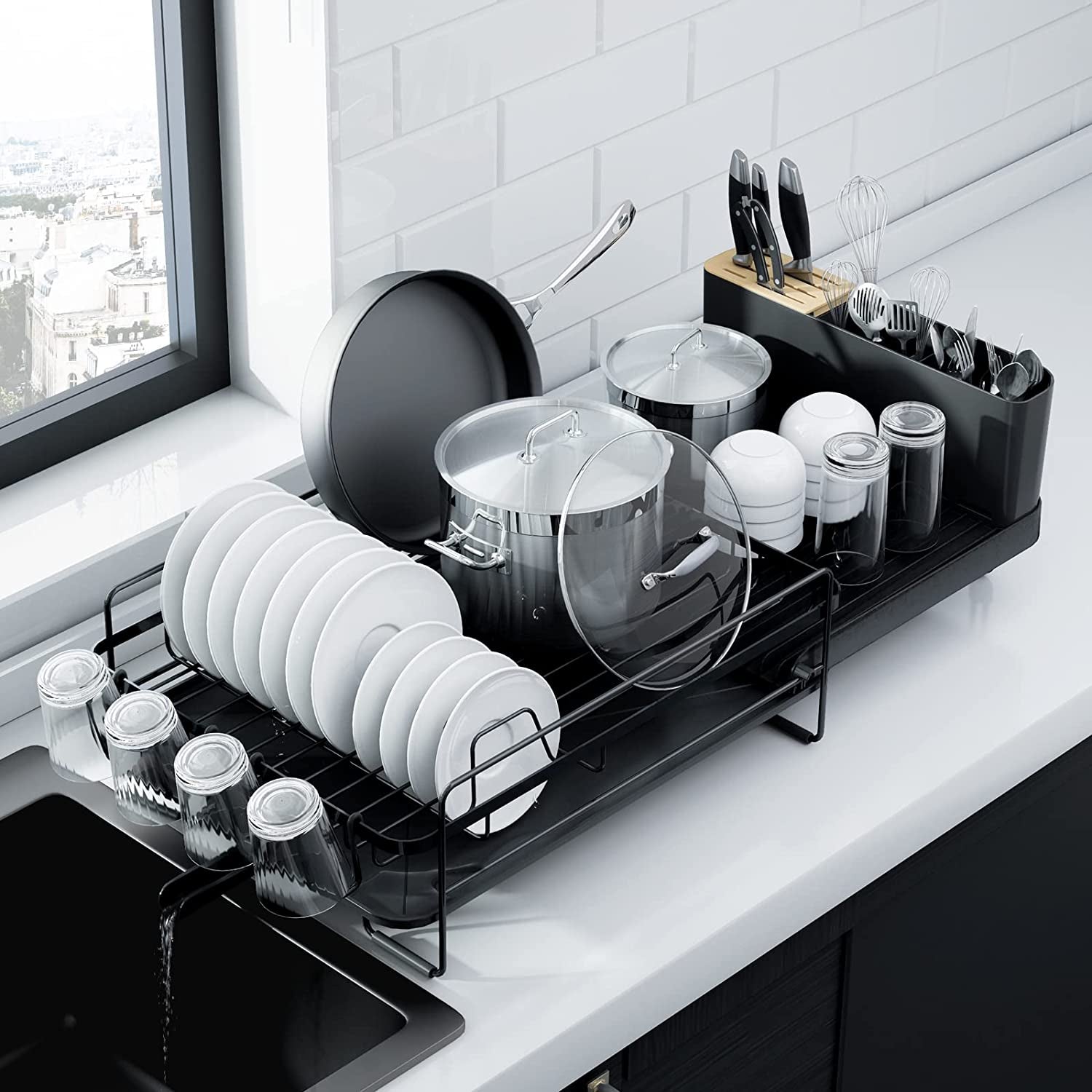 Large Extendable Dish Drying Rack (Black)