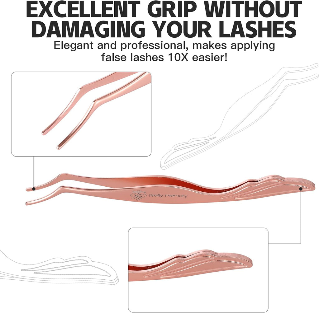 Rose Gold Curved Eyelash Tweezers – Applicator