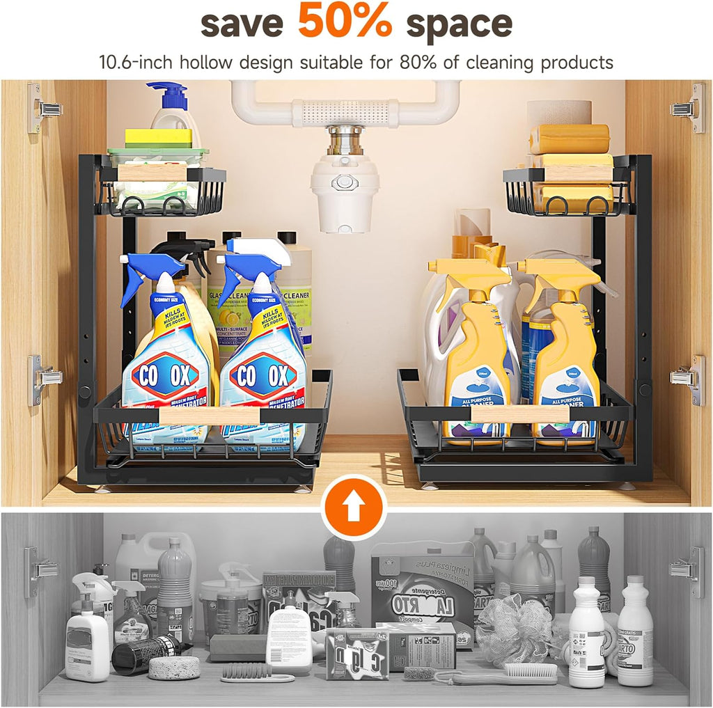 2-Pack Adjustable Under Sink Organizer – Black