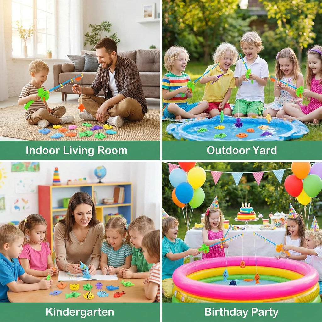 Magnetic Fishing Pool Toys Game, Water Table Bathtub Bath Toy - Pole Rod Floating Fish, Birthday Party Gifts for Toddler Age 3 4 5 6 Year Old, Kids Outdoor Toys