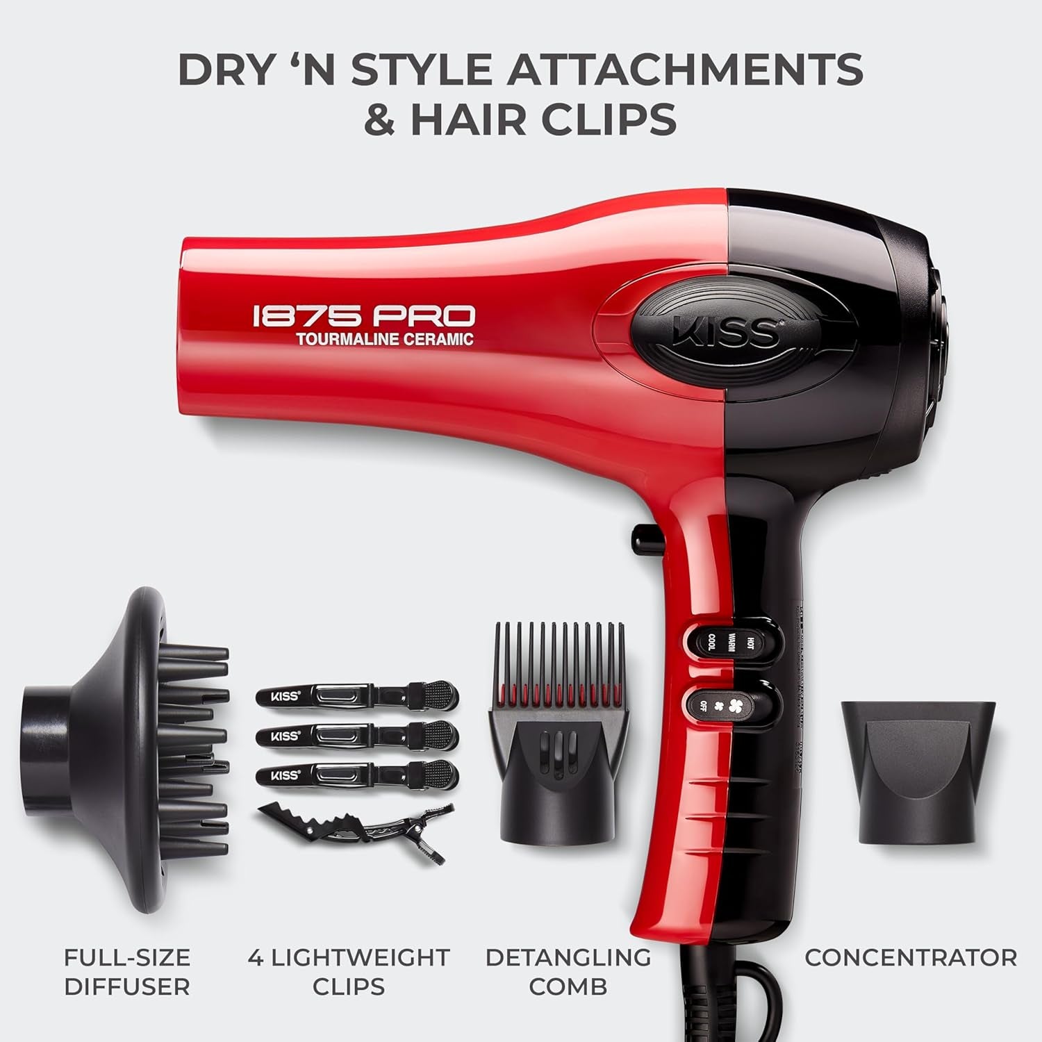 1875W Pro Tourmaline Ceramic Hair Dryer – Red