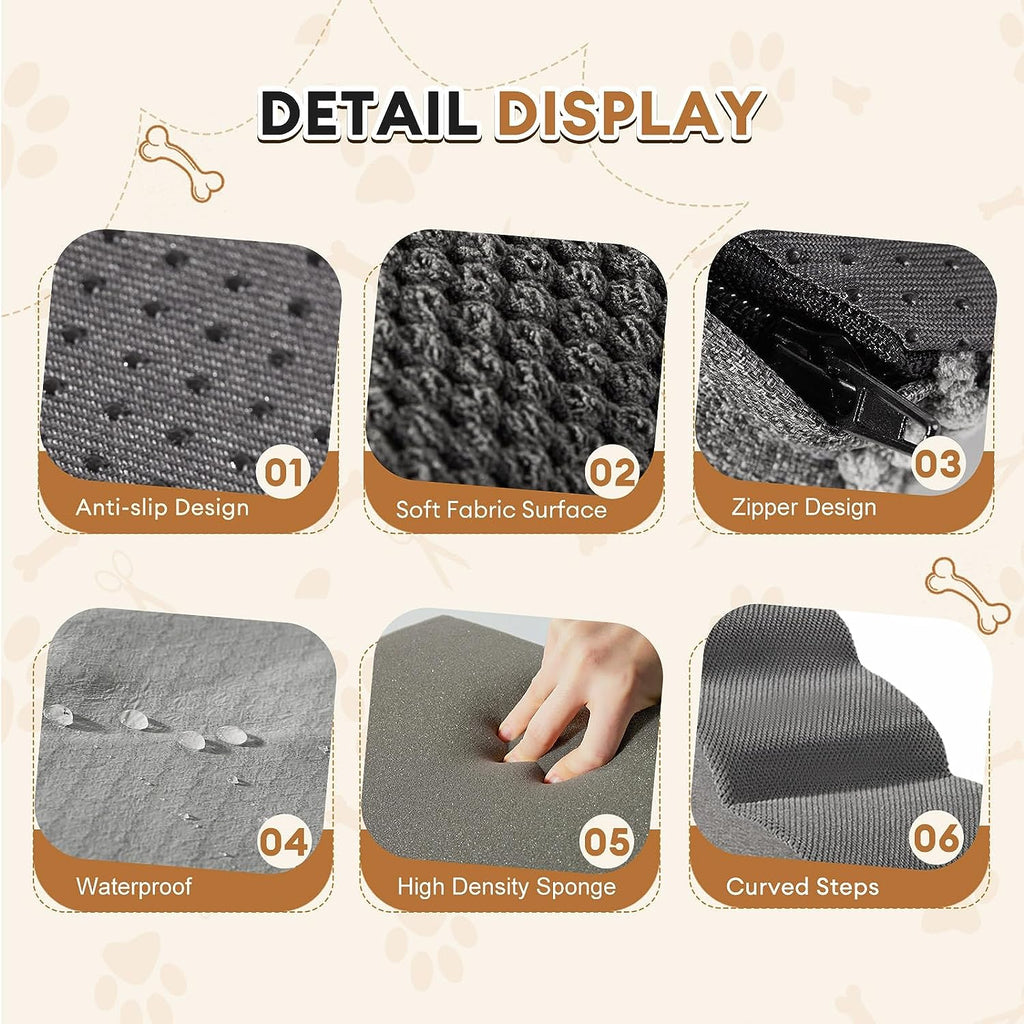 3-Tier Dog Stairs Ramp – Grey