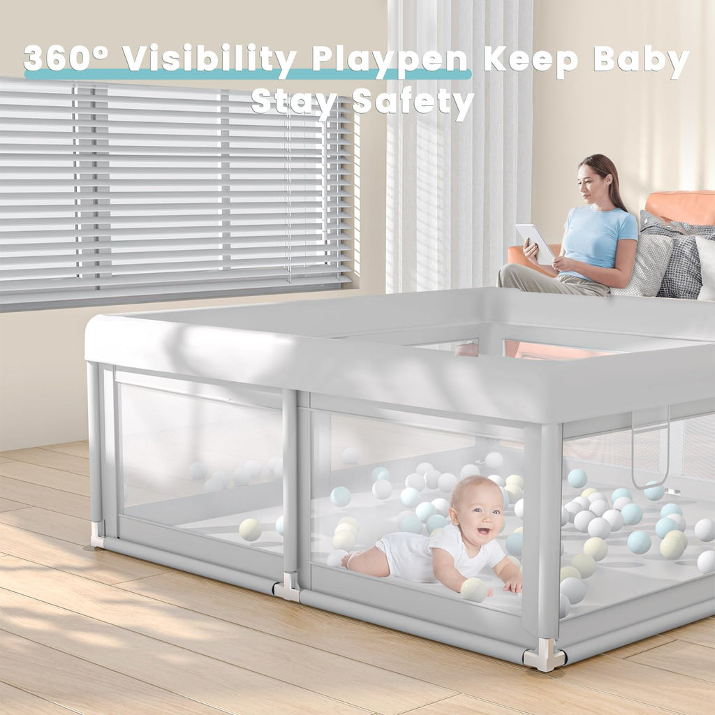 Baby Playpen 50X50 Inch, Play Pens for Babies and Toddlers Baby Fence Play Yards for Indoor & Outdoor with Breathable Mesh Anti-Fall Playpen