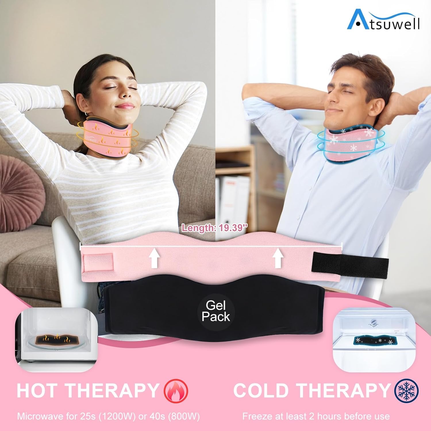 Adjustable Neck Brace with Gel Pack – Pink