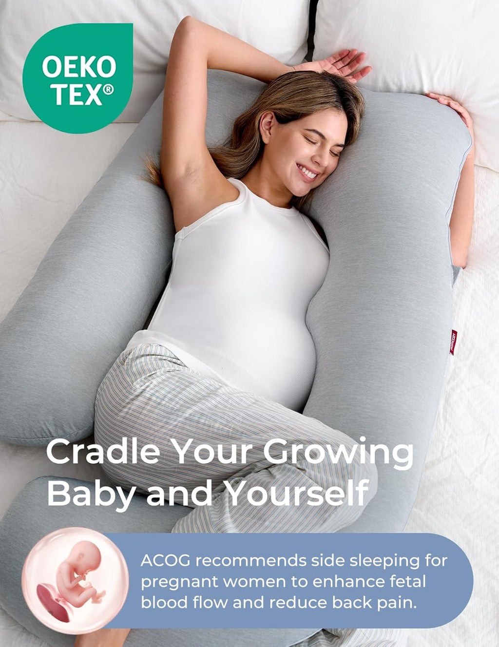 Pregnancy Pillows with Cooling Cover, U-Shaped Full Body Maternity Pillow for Side Sleepers 57 Inch - Support for Back, Hip, Belly, Legs for Pregnant Women
