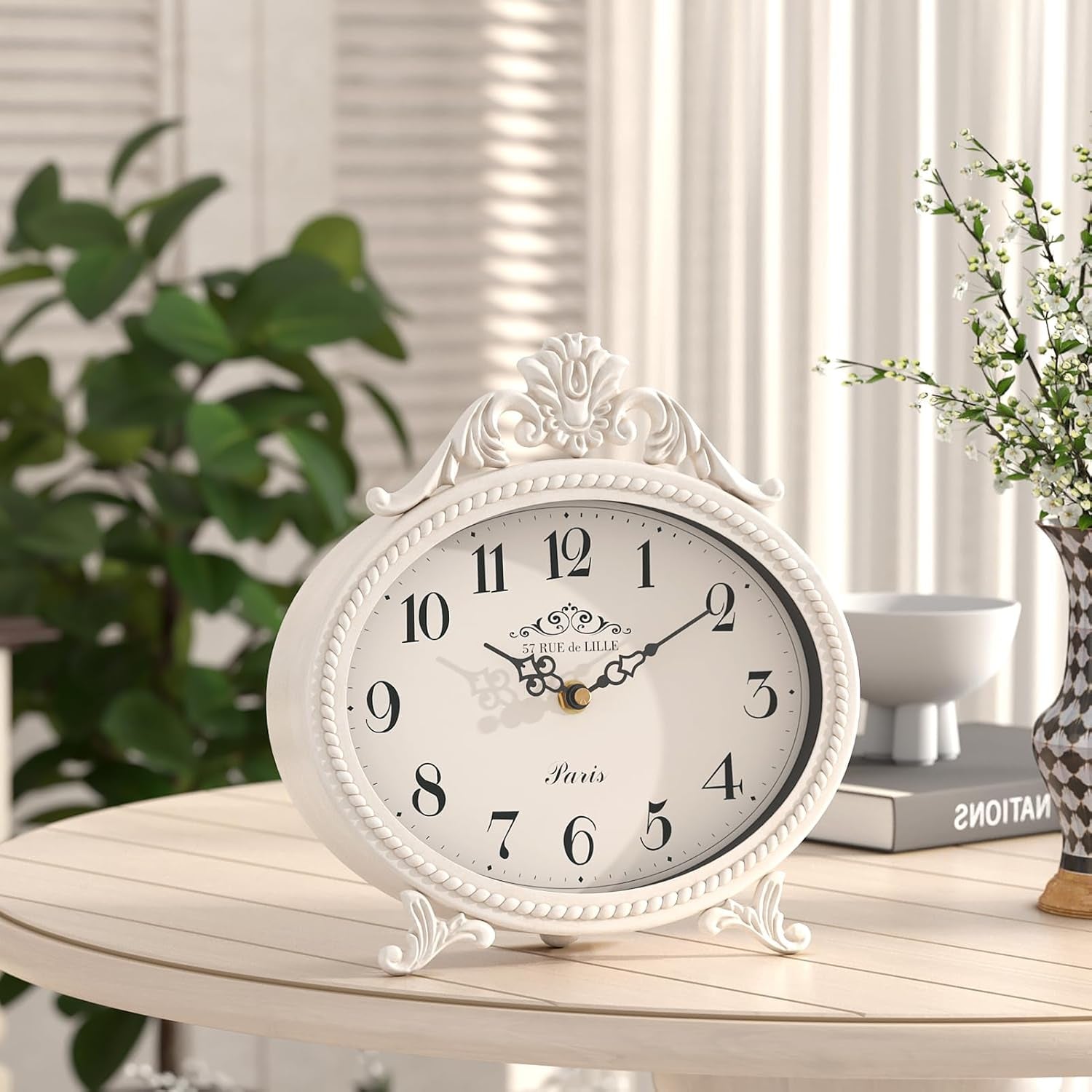 Vintage French-Style Table Clock – Antique White