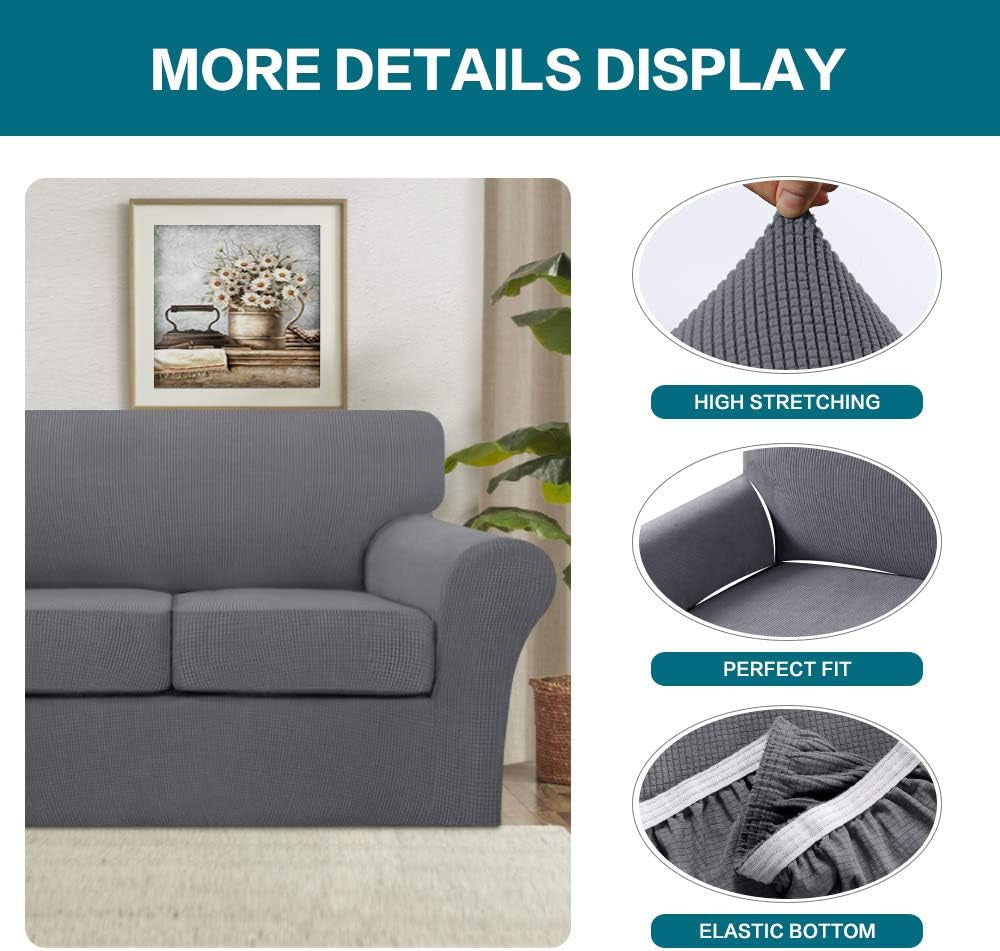 4-Piece Gray Sofa Slipcover for 3 Cushions