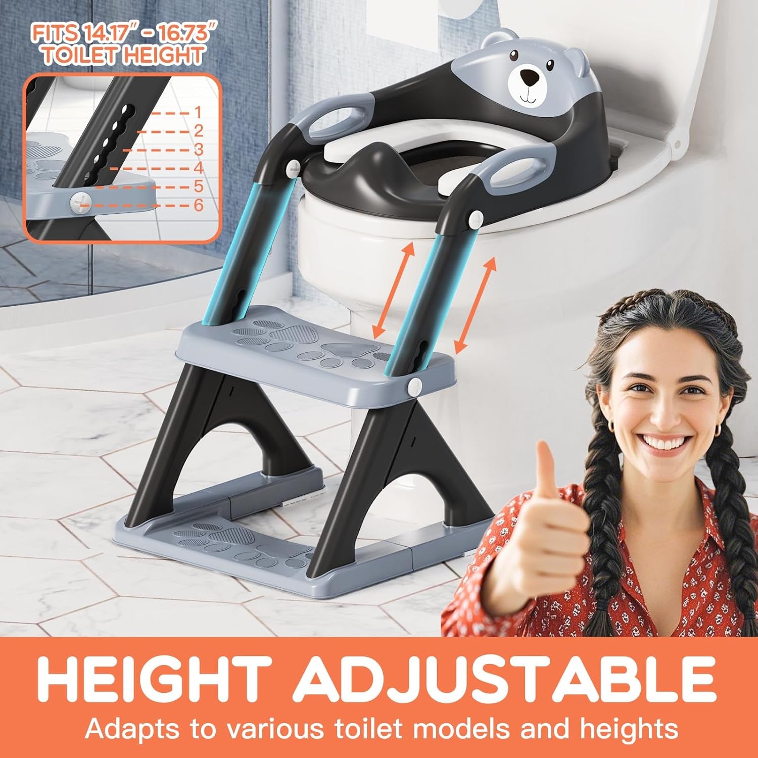 Potty Training Seat ， Potty Training Toilet with Step Stool Ladder, for Kids Boys Girls Toddlers - Comfortable Safe Potty Seat with Anti-Slip Pads Ladder (8898 Black)