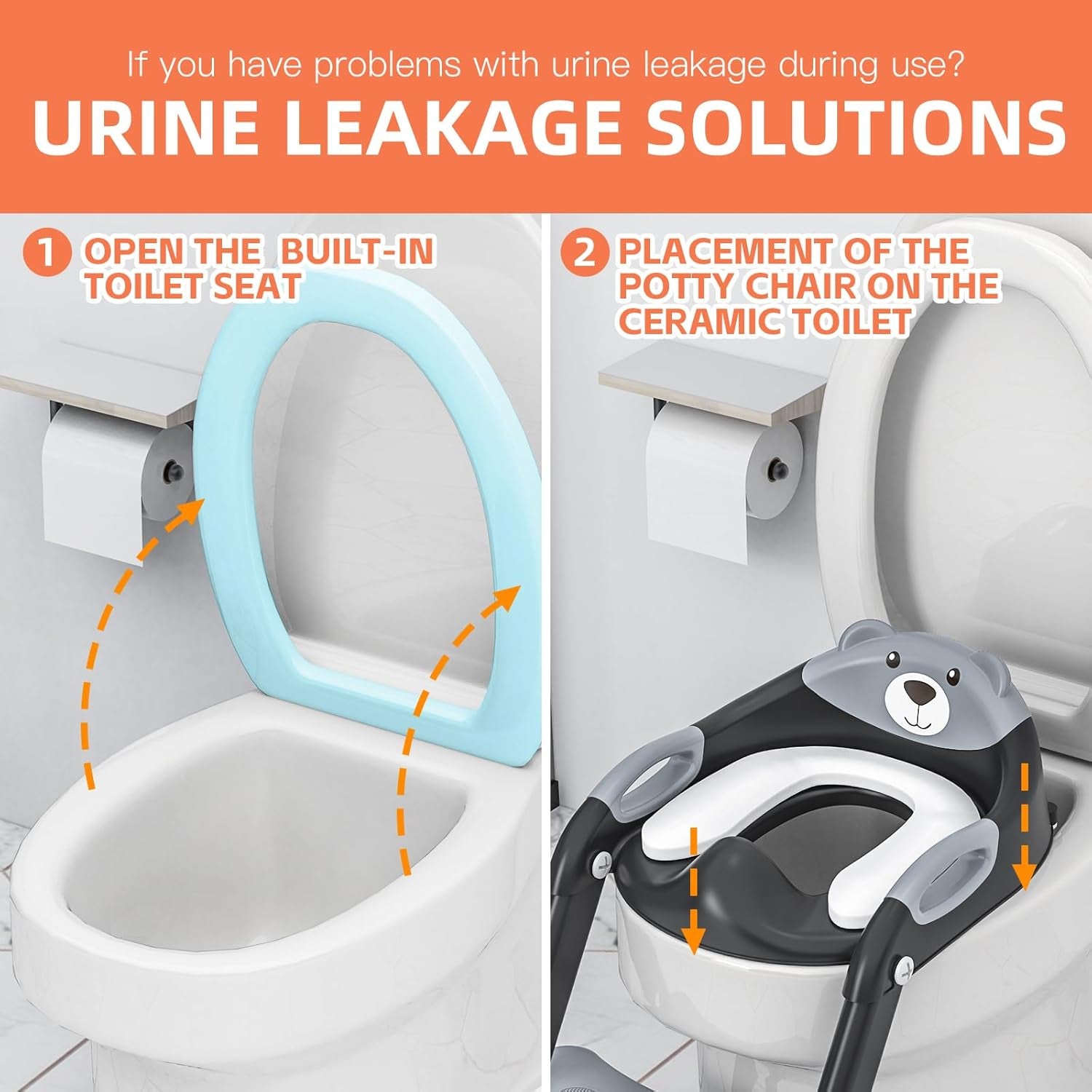 Potty Training Seat ， Potty Training Toilet with Step Stool Ladder, for Kids Boys Girls Toddlers - Comfortable Safe Potty Seat with Anti-Slip Pads Ladder (8898 Black)