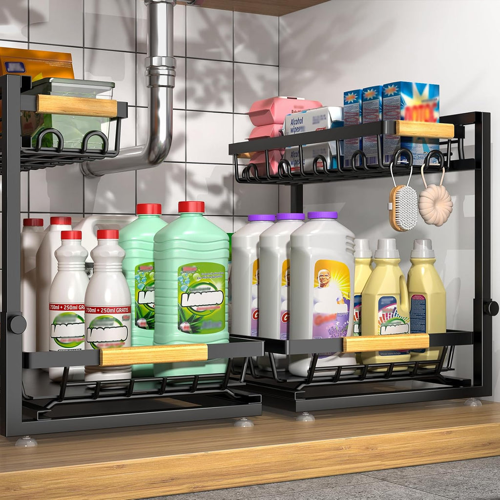 2-Pack Adjustable Under Sink Organizer – Black