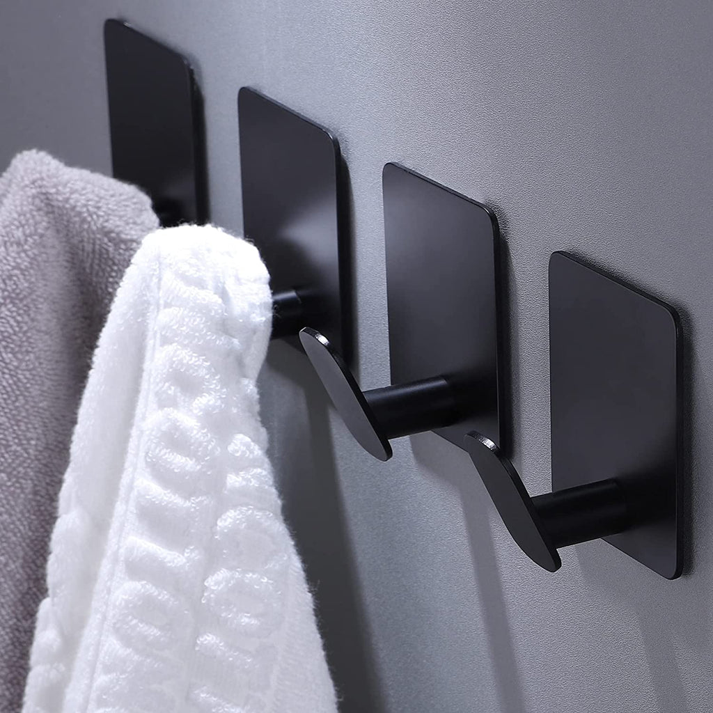 4-Pack Adhesive Wall Hooks, Matte Black