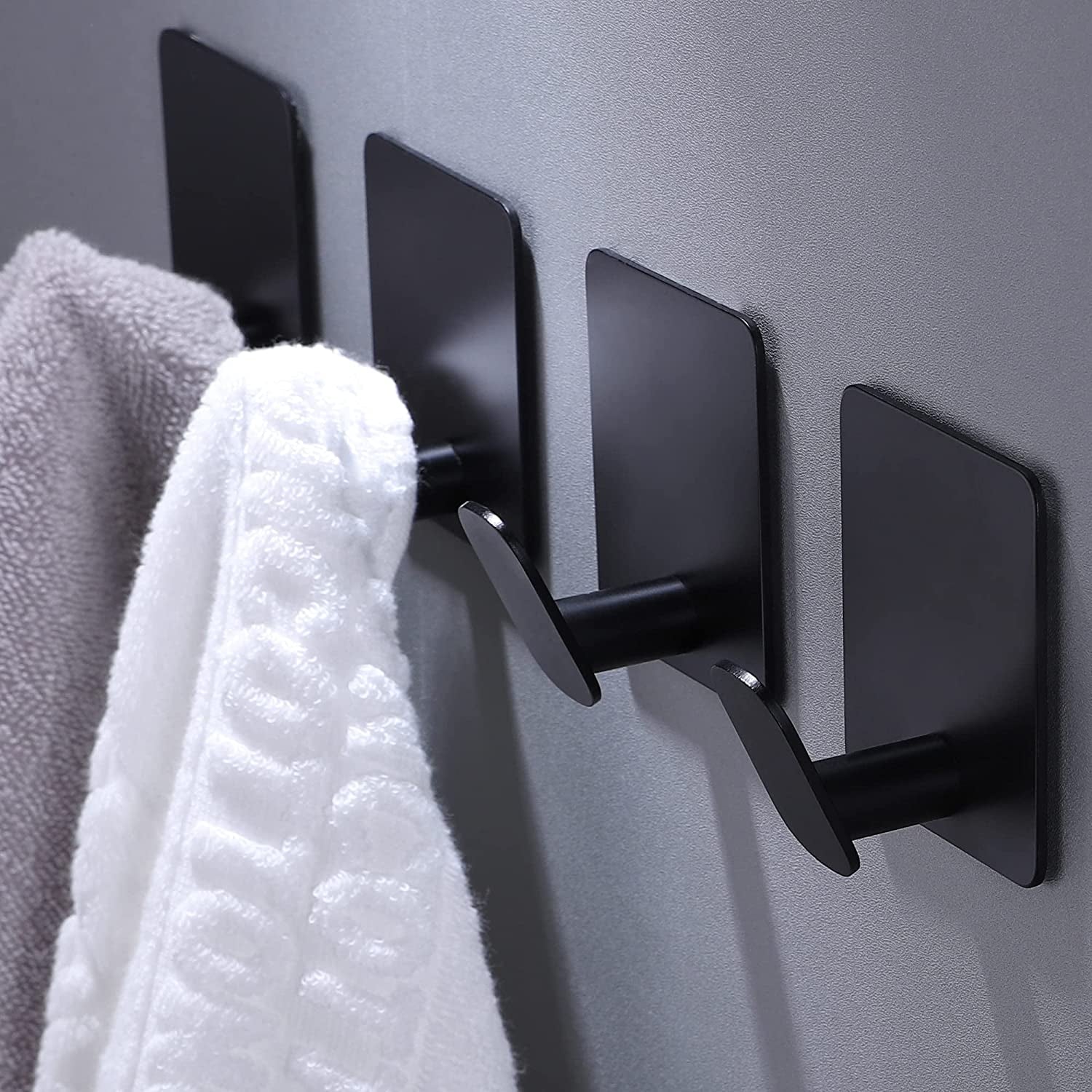 4-Pack Adhesive Wall Hooks, Matte Black
