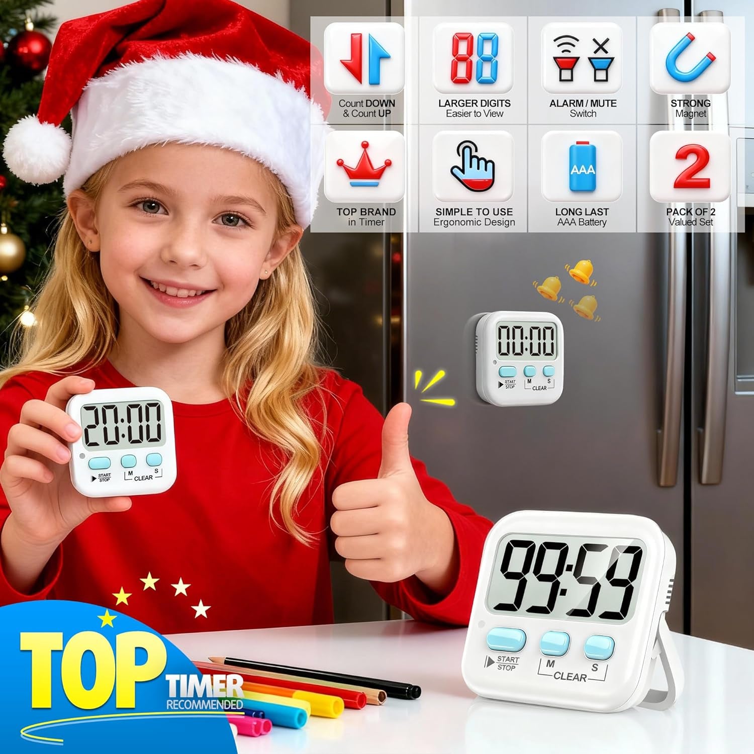 2-Pack Digital Kitchen Timer – Magnetic