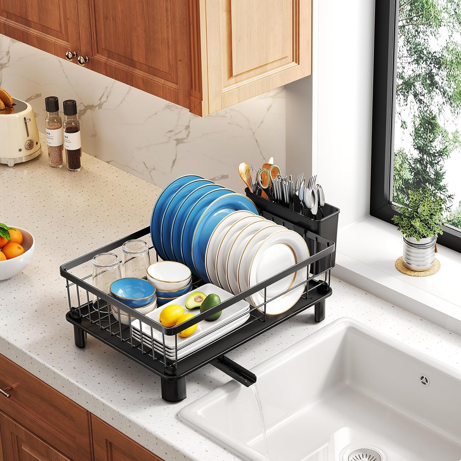 Small Stainless Steel Dish Drying Rack – Black
