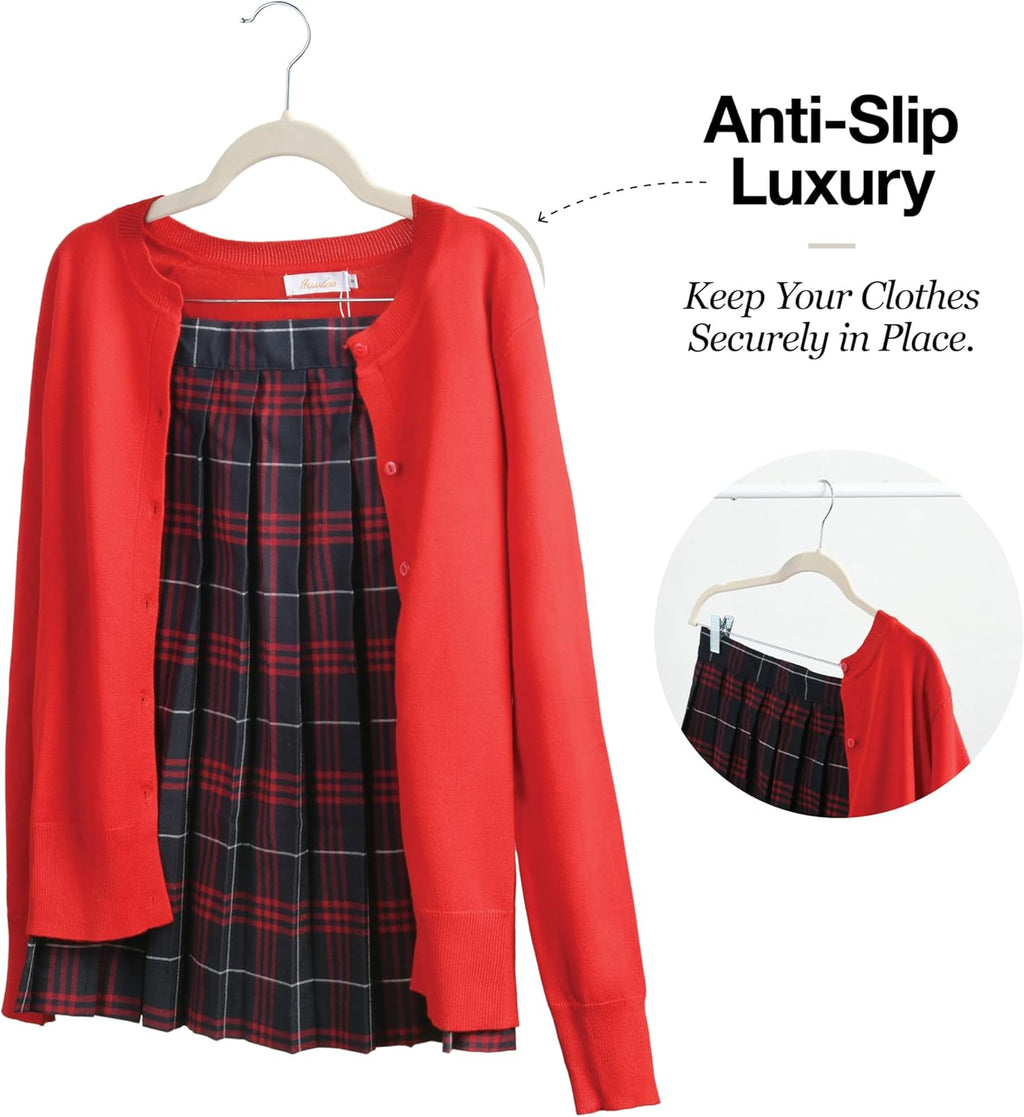 10-Pack Velvet Hangers with Clips Ivory