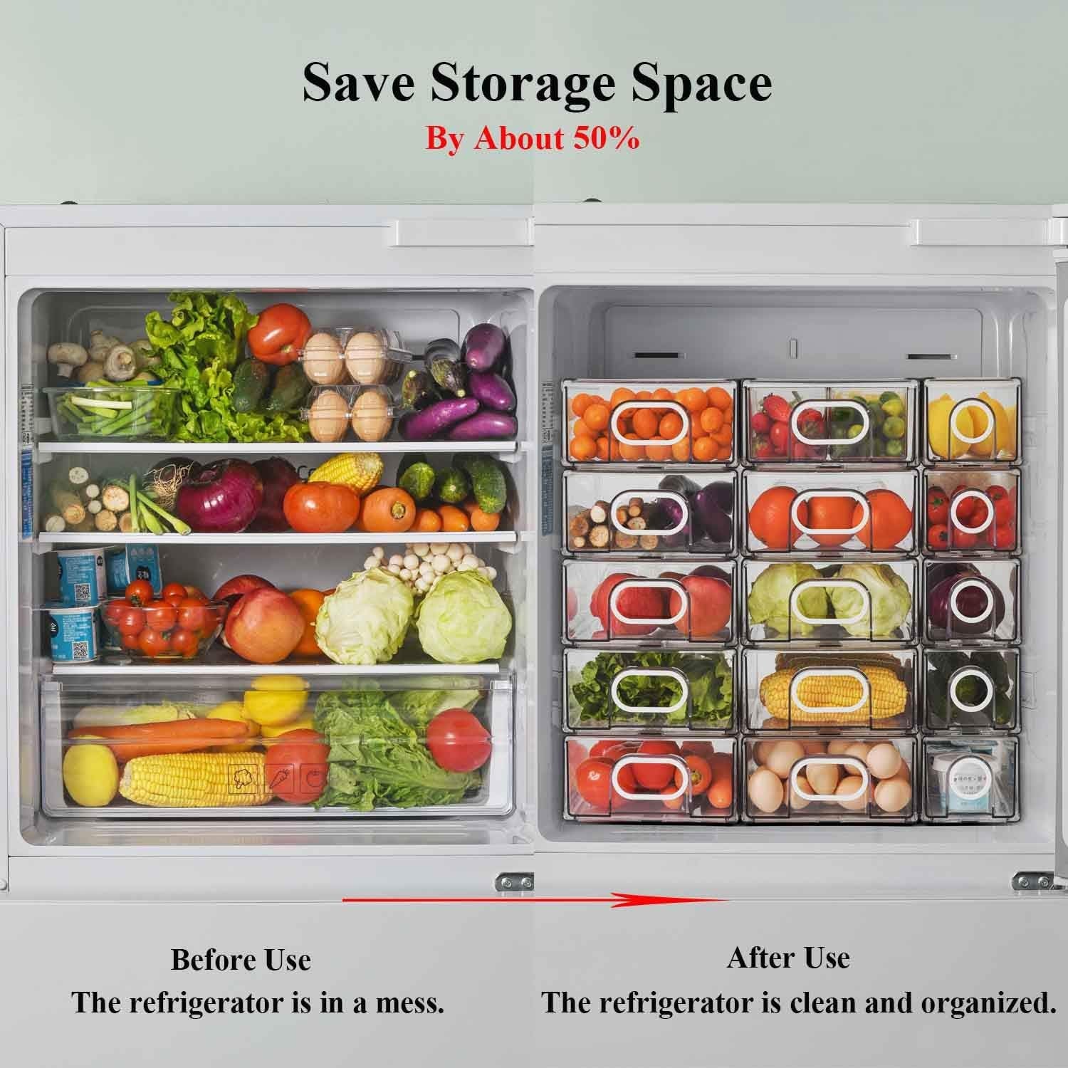 6-Piece Stackable Refrigerator Organizer Bins