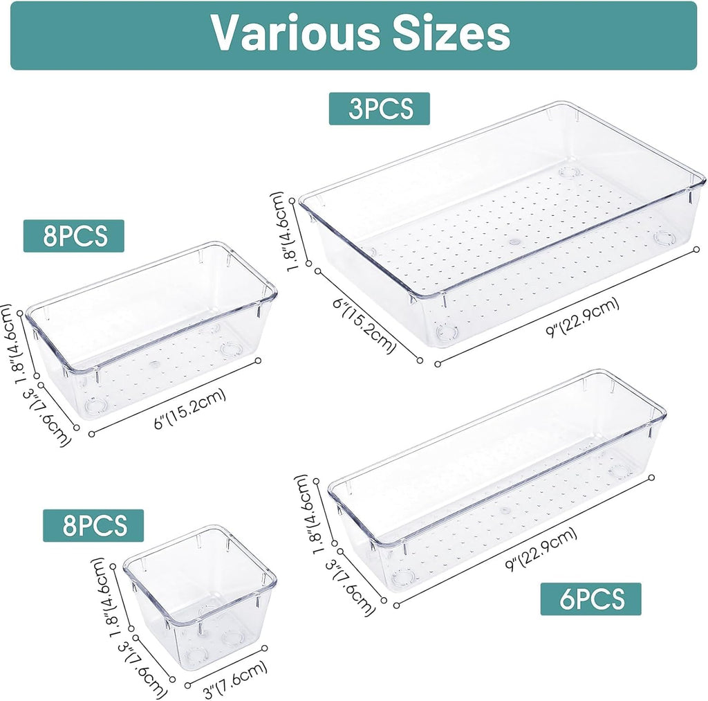 25-Piece Clear Drawer Organizer Set