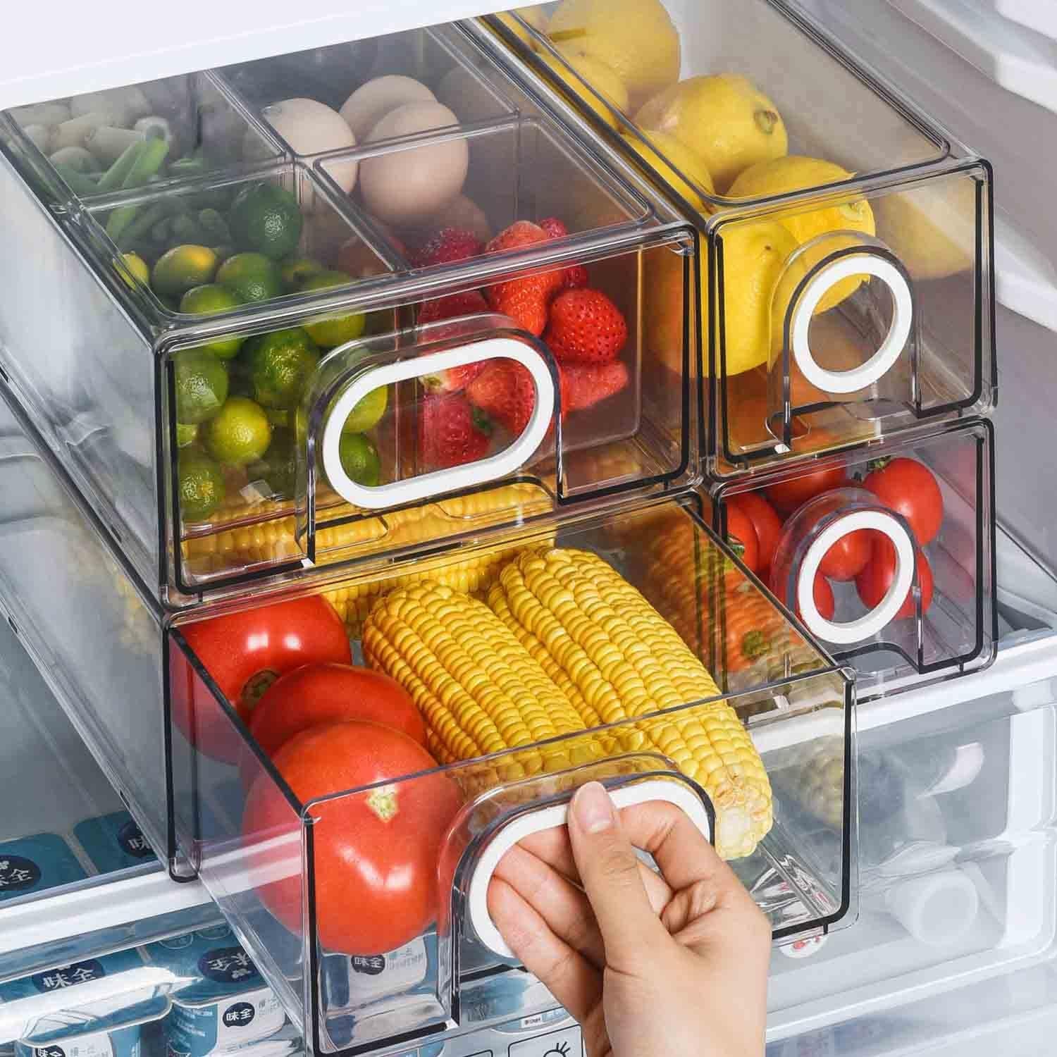 6-Piece Stackable Refrigerator Organizer Bins