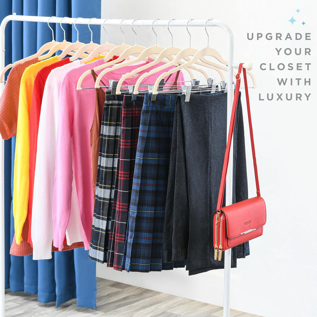 10-Pack Velvet Hangers with Clips Ivory