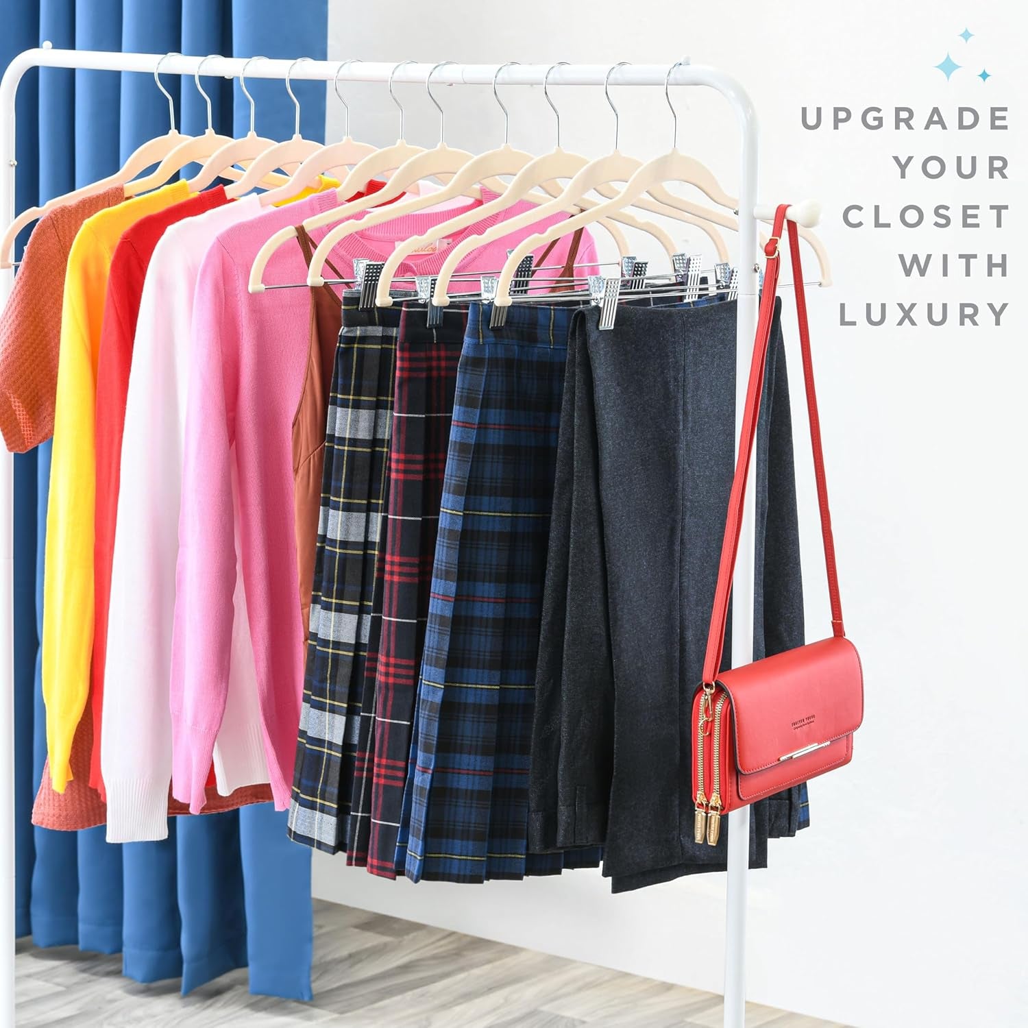 10-Pack Velvet Hangers with Clips Ivory