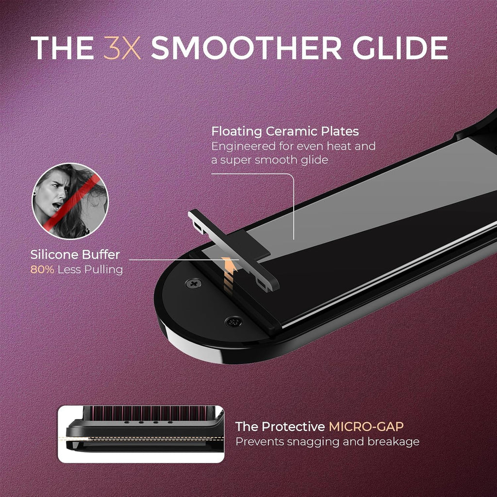 2-in-1 Ceramic Hair Straightener Brush – Black