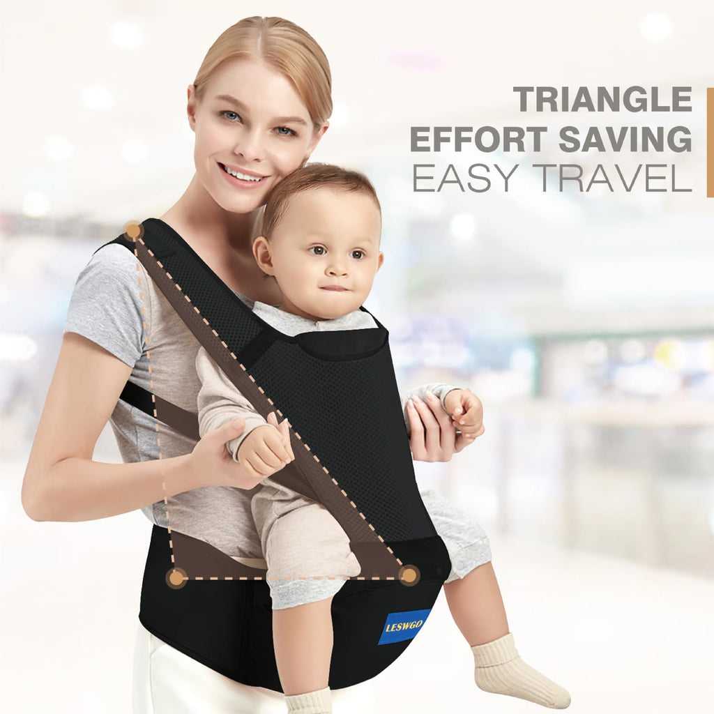 Baby Carrier with Hip Seat, 6-In-1 Baby Carrier Newborn to Toddler, Adjustable Detachable Infant Baby Hip Seat Carrier for 0-36Months (Black)