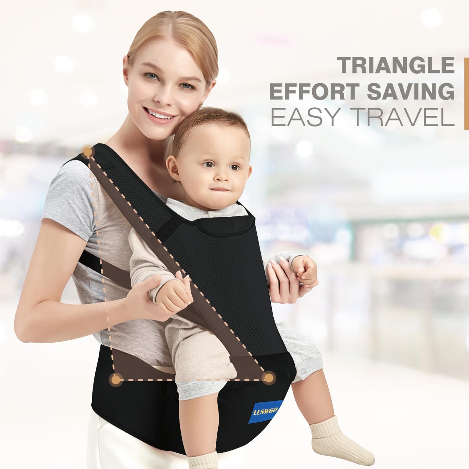 Baby Carrier with Hip Seat, 6-In-1 Baby Carrier Newborn to Toddler, Adjustable Detachable Infant Baby Hip Seat Carrier for 0-36Months (Black)