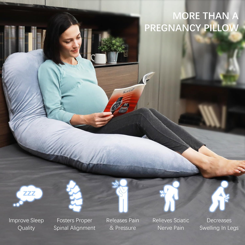 Pregnancy Pillows for Sleeping - 57 Inch U Shaped Full Body Maternity Pillow with Removable Cover - Support for Back, Legs, Belly, Hips - Pregnancy Pillow for Women - Grey