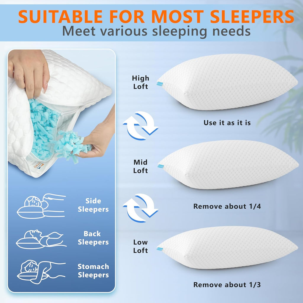 Cooling Memory Foam Pillows Queen Set of 2