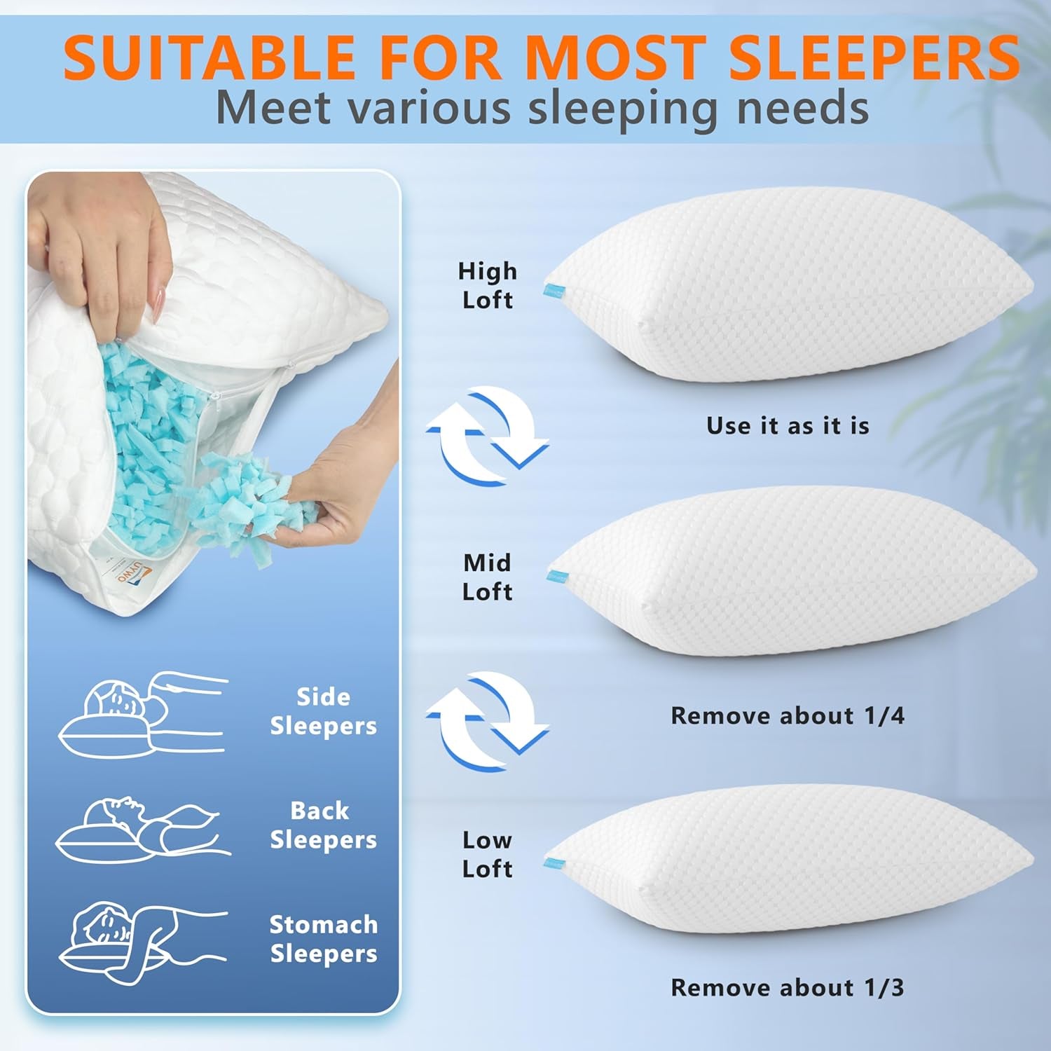 Cooling Memory Foam Pillows Queen Set of 2