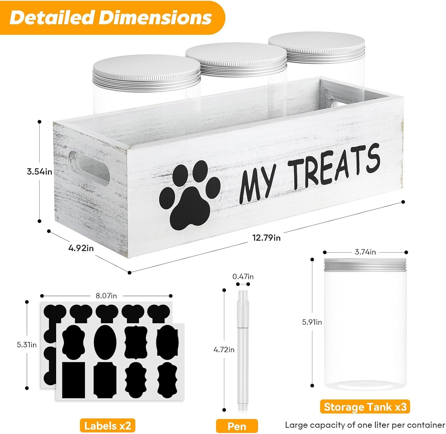 Dog Treat Storage with 3 Airtight Jars