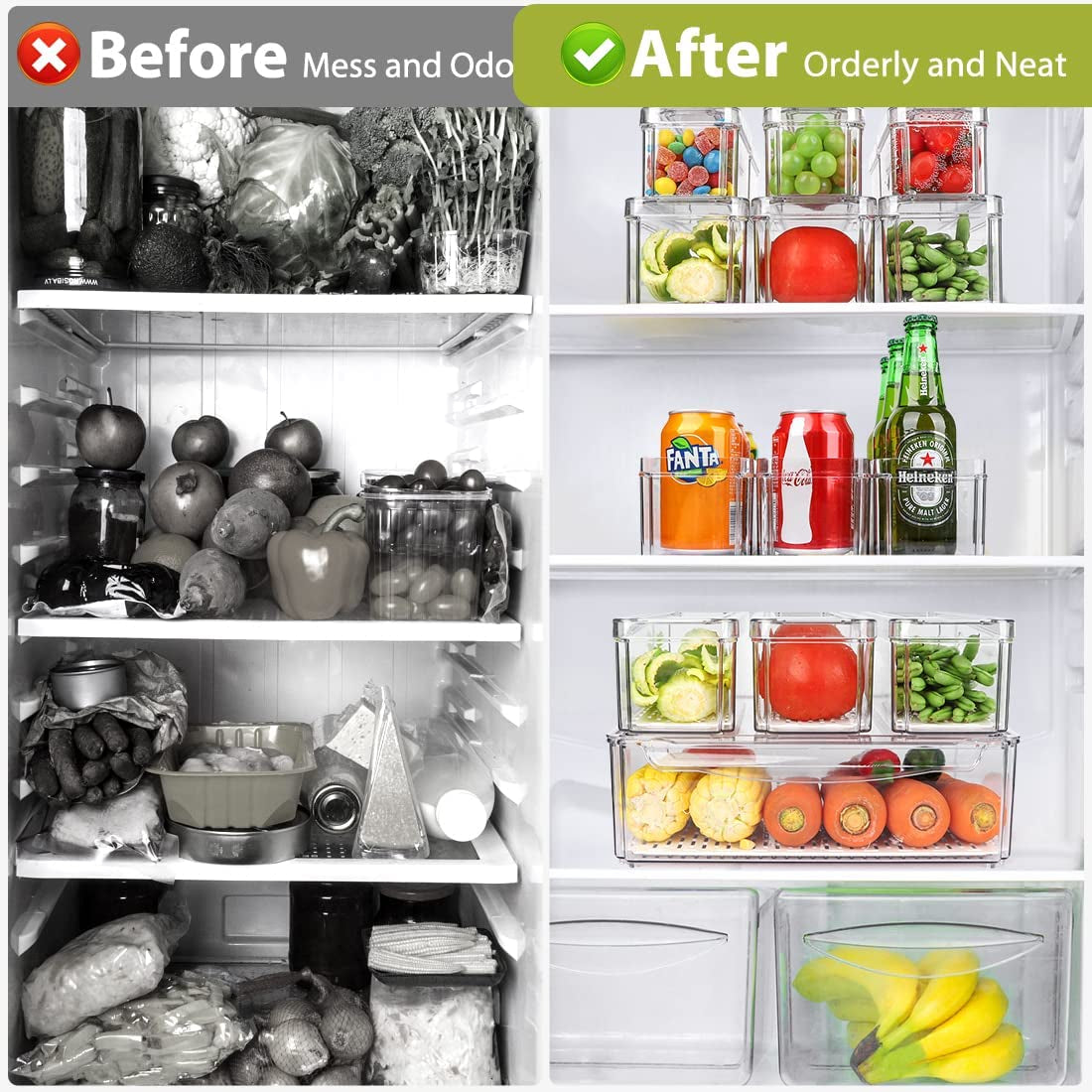 10-Pack Clear Fridge & Pantry Organizer Bins