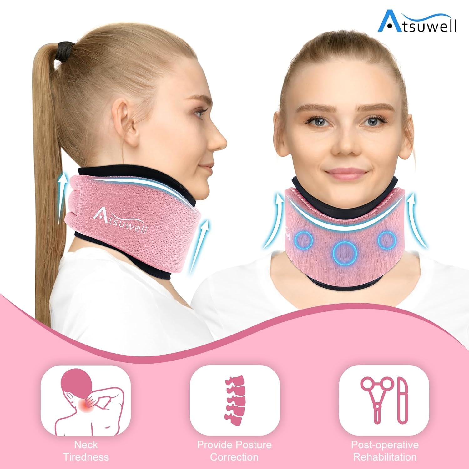 Adjustable Neck Brace with Gel Pack – Pink