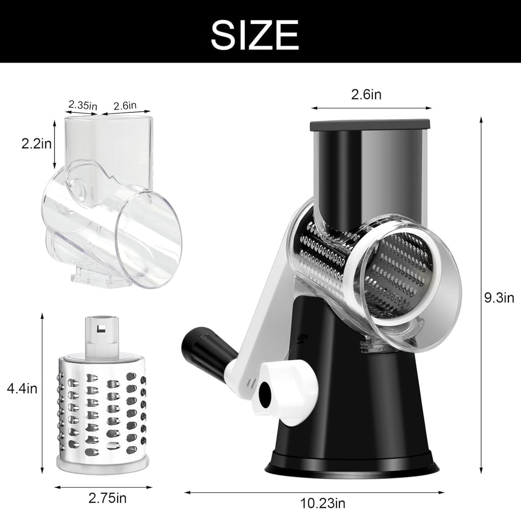Rotary Hand Crank Cheese Grater with 3 Blades