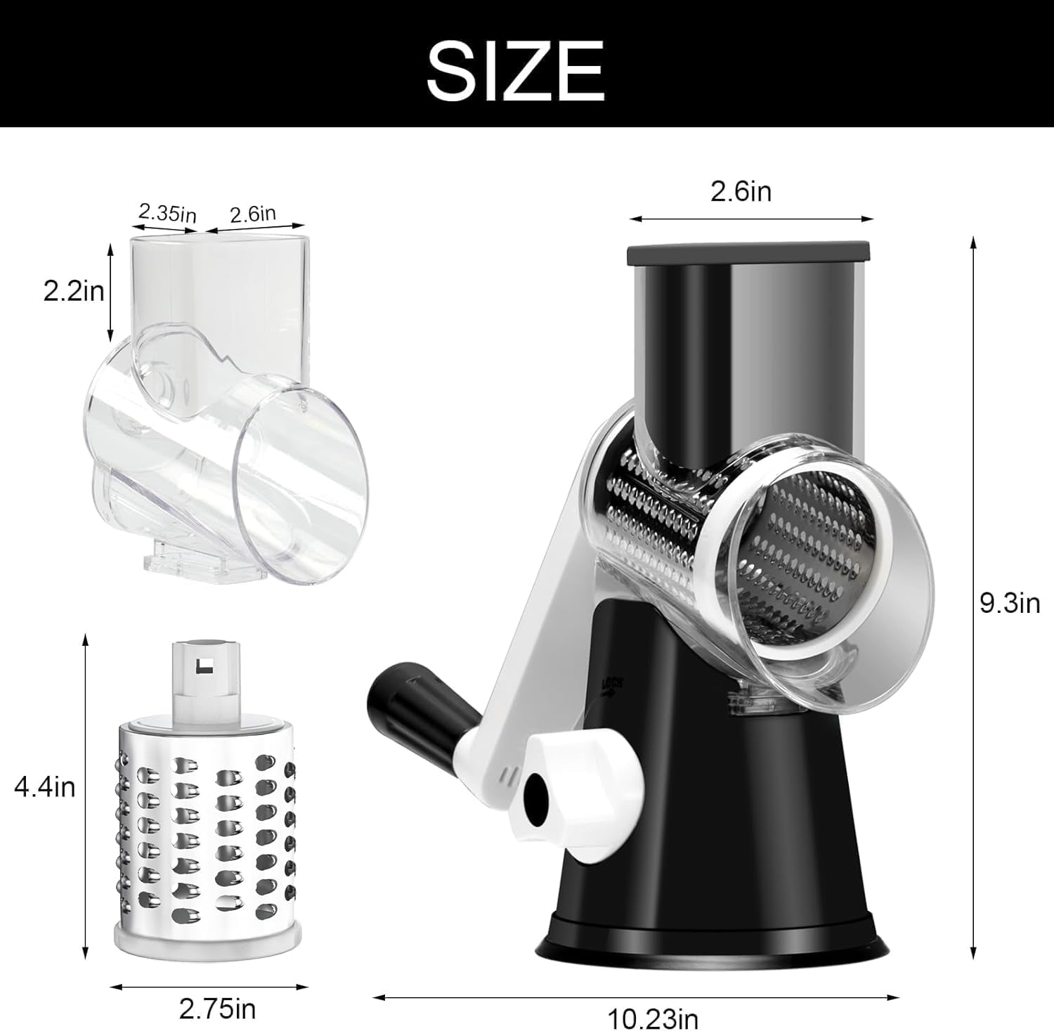 Rotary Hand Crank Cheese Grater with 3 Blades