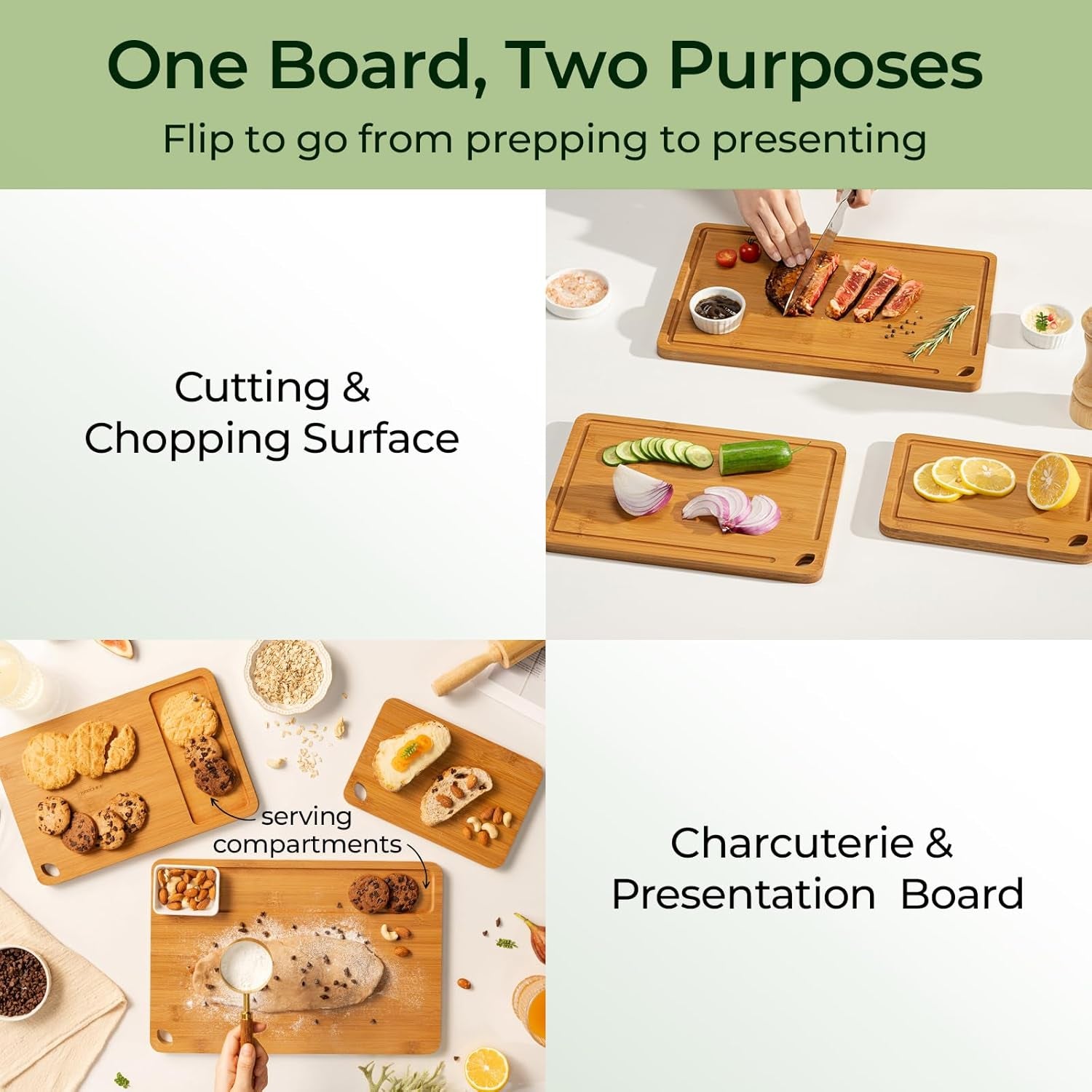 Bamboo Cutting Board with Juice Groove & Handles