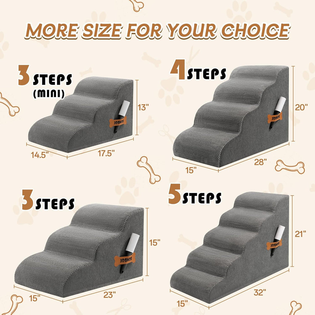 3-Tier Dog Stairs Ramp – Grey
