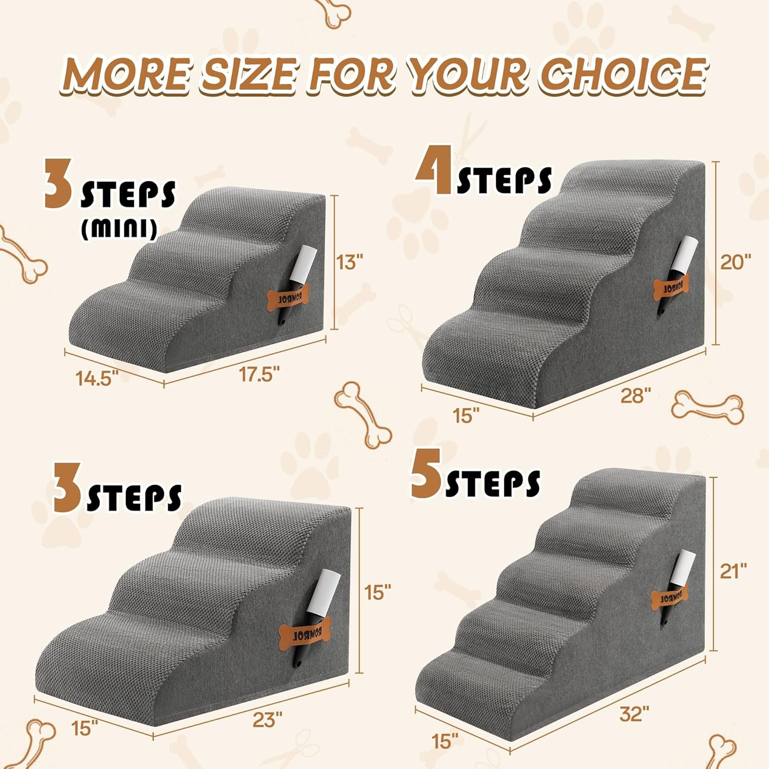 3-Tier Dog Stairs Ramp – Grey
