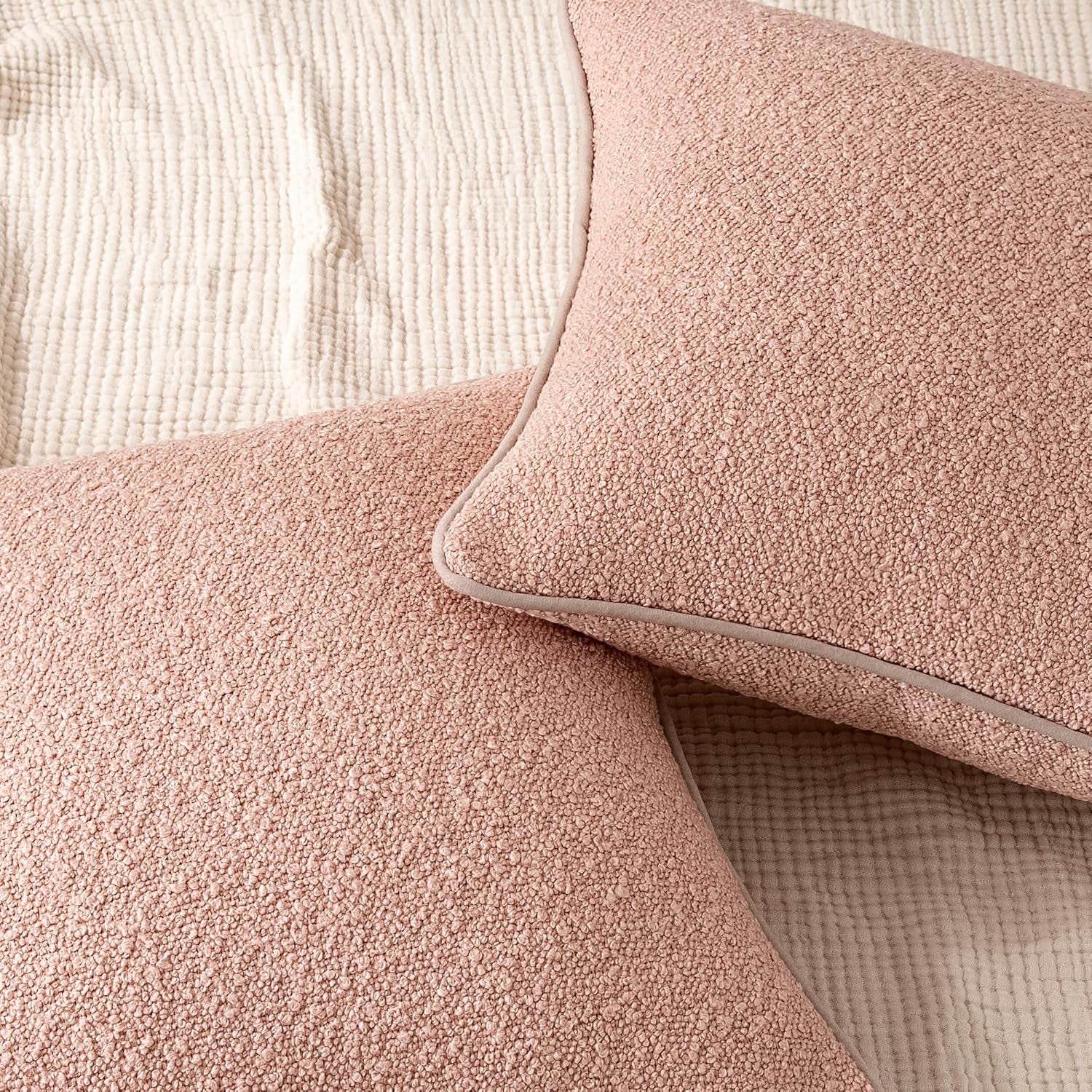 2-Pack Pink Boucle Throw Pillow Covers 22×22