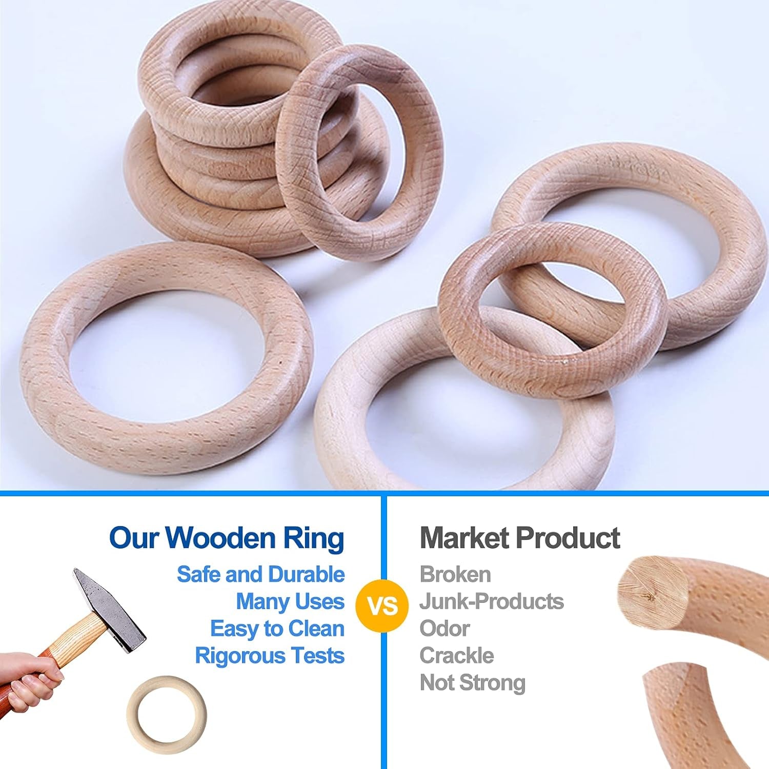 Baby Teething Toys Silicone Teethers BPA Free Silicone Rudder with Wooden Ring Soothe Babies Gums (Gray)