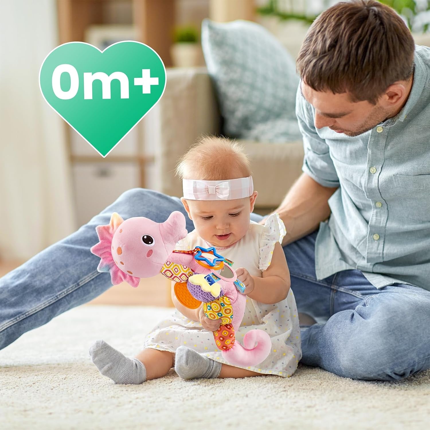 Baby Toys Musical Seahorse Stuffed Animals Infant Toys 0-6-12 Months with Mirror|Rattles|Crinkle|Baby Teething Toys,Sensory Toys for Tummy Time Newborn Boys Girls Birthday Gifts(Rose Pink)