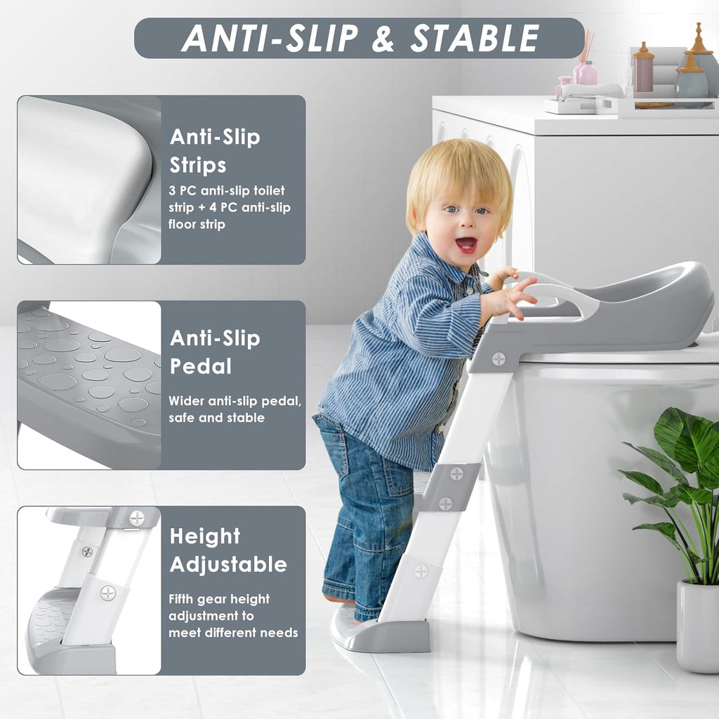 Potty Training Seat with Step Stool Ladder, Toddler Potty Training Toilet for Boys Kids, Potty Chair Adjustable Potty Seat for Toilet with Anti-Slip Wide Steps Splash Guard Safety Handles