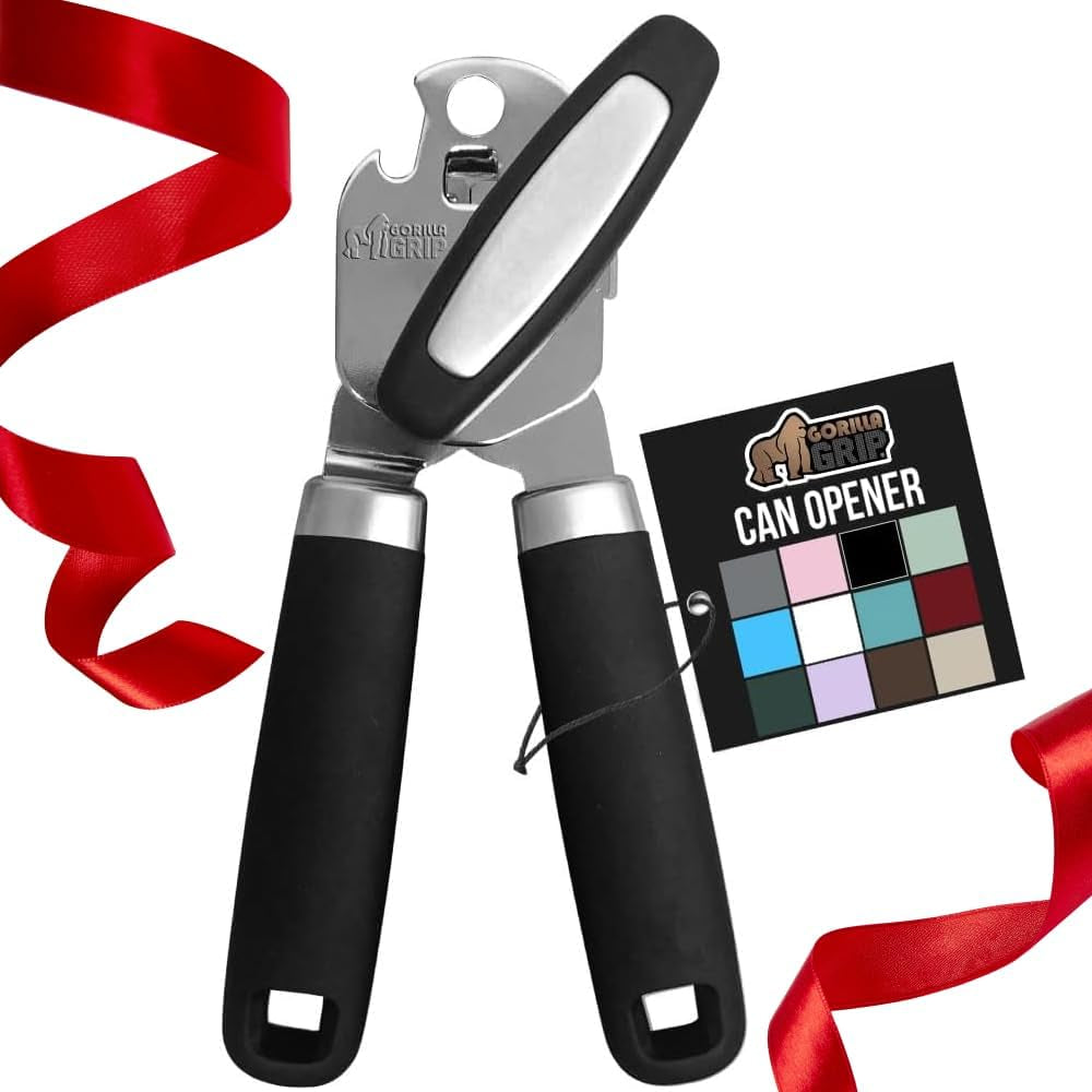 Heavy-Duty Stainless Steel Manual Can Opener (Black)