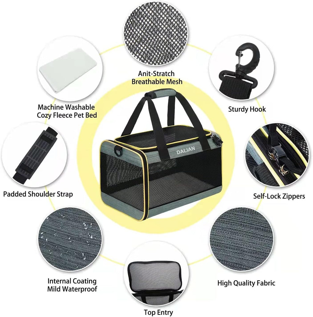 Large Size Soft-Sided Mesh Travel Pet Carrier Airline Approved up to 25 Pounds