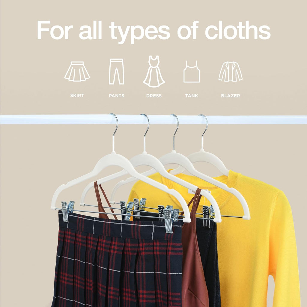 10-Pack Velvet Hangers with Clips Ivory