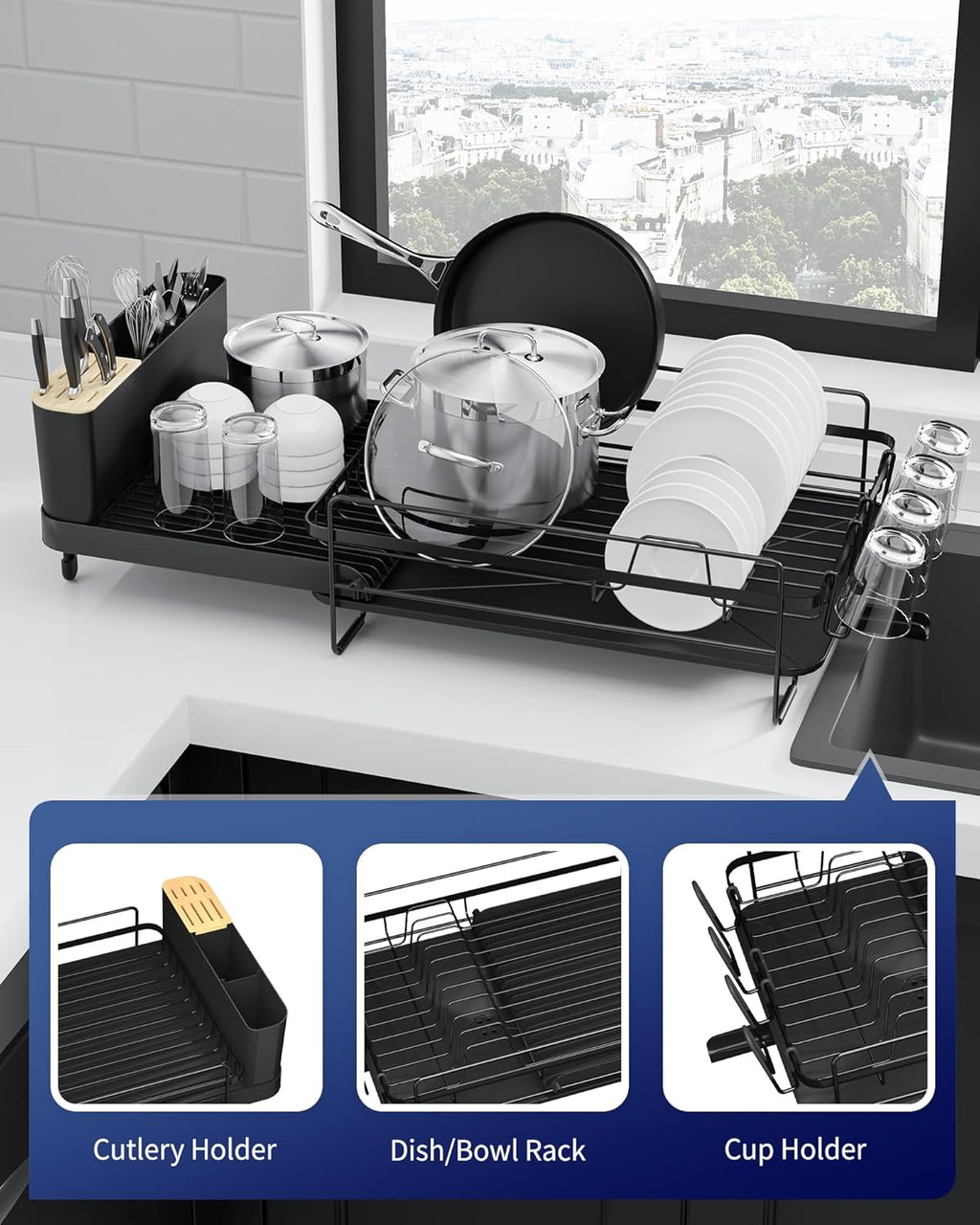 Large Extendable Dish Drying Rack (Black)