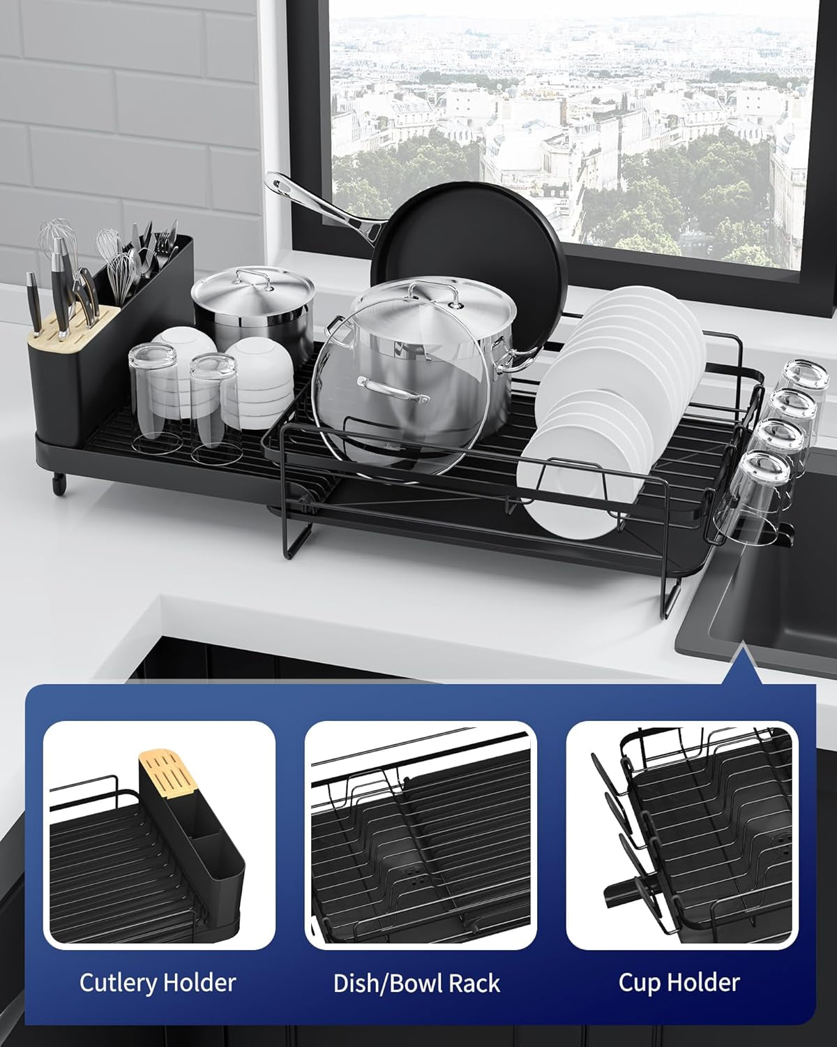 Large Extendable Dish Drying Rack (Black)