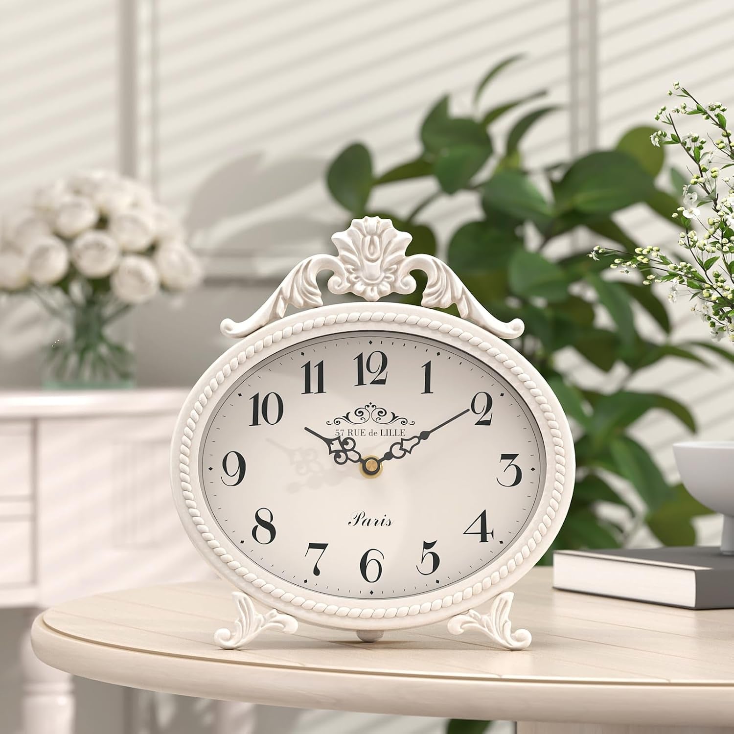Vintage French-Style Table Clock – Antique White