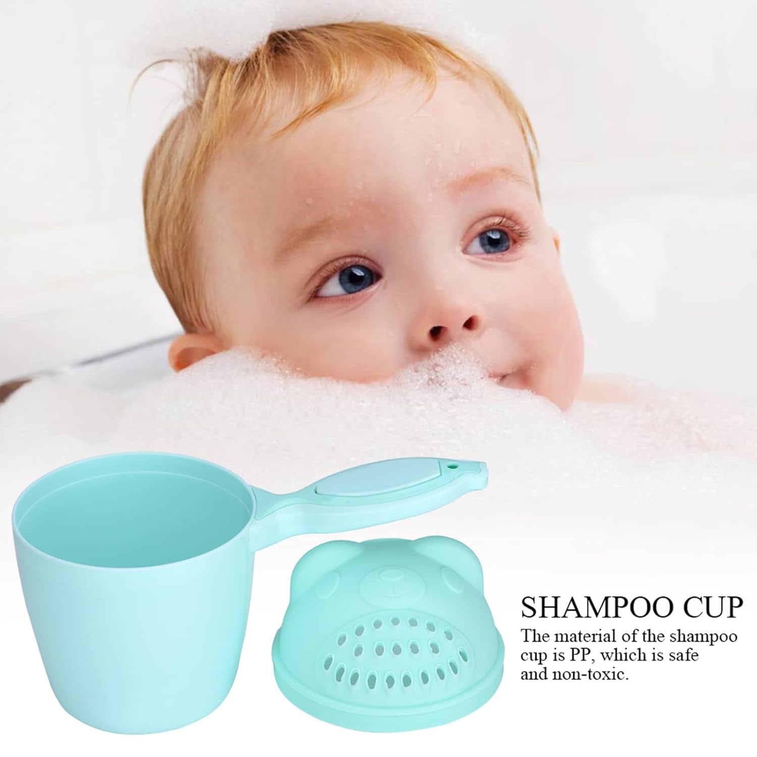 Detachable Tear-Free Waterfall Baby Rinse Cup, Shampoo Flusher for Hair Bathing (Green)