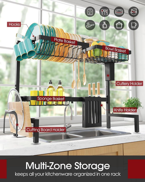 2-Tier Over-Sink Dish Drying Rack – Black